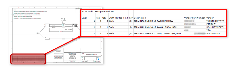 Bill of materials excerpt